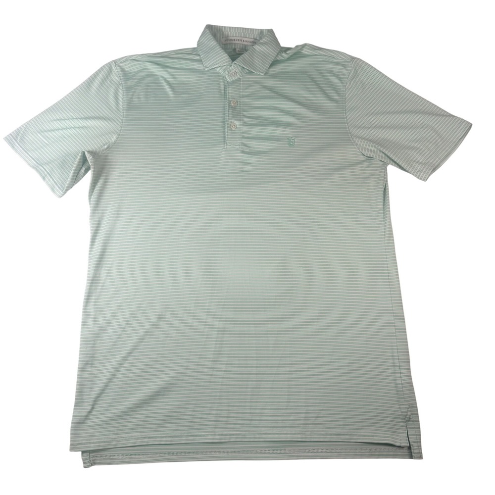 Holderness & Bourne Polo Shirt Mens Medium Green Striped Golf Performance Luxury